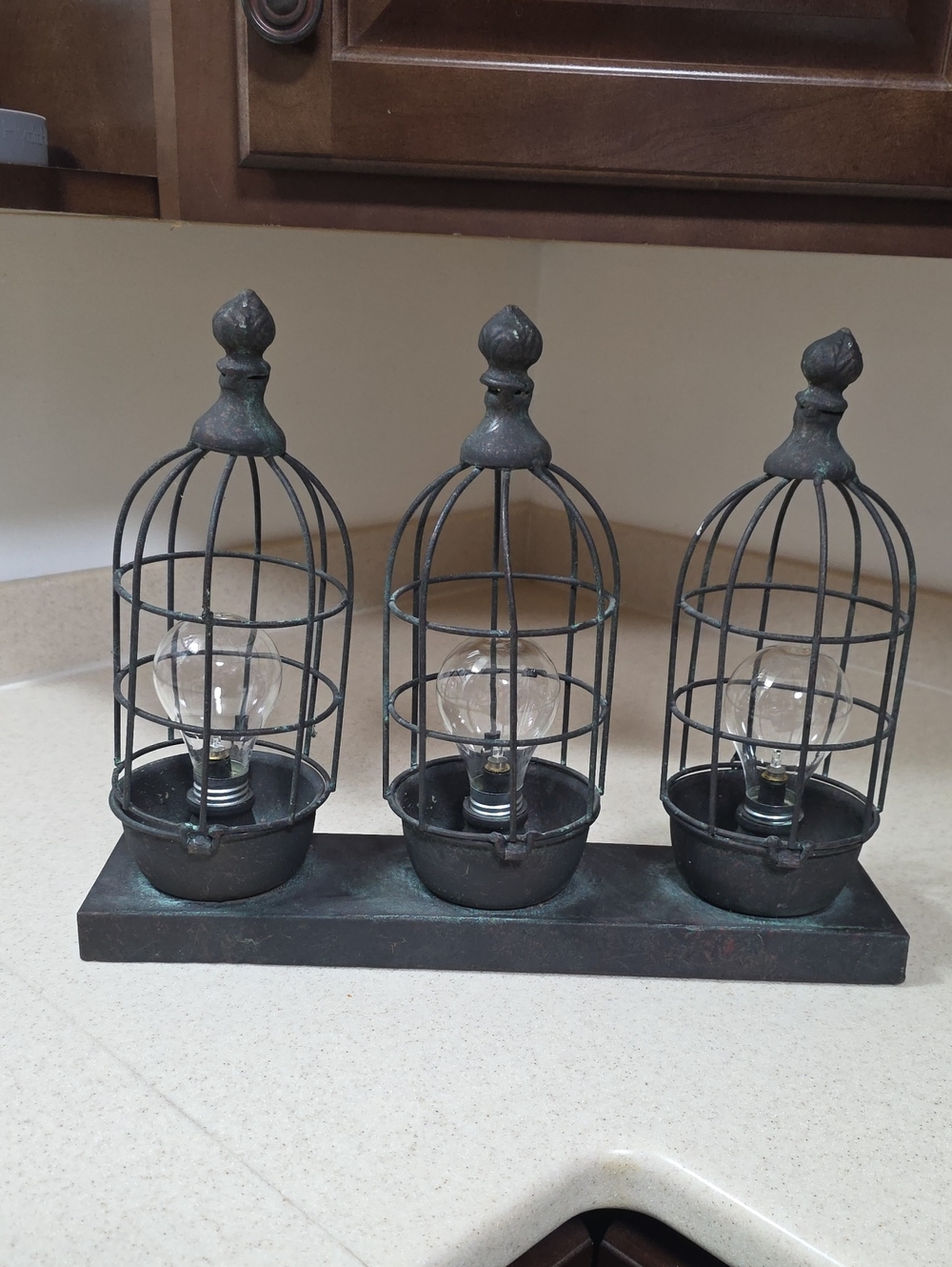 Rustic Triple Cage Table Lamp - Brown/Green